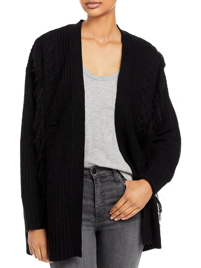 Alison Andrews Womens Fringe Open Front Cardigan Sweater In Black
