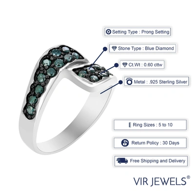 Vir Jewels 0.60 Cttw Blue Diamond Ring .925 Sterling Silver With Rhodium Plating