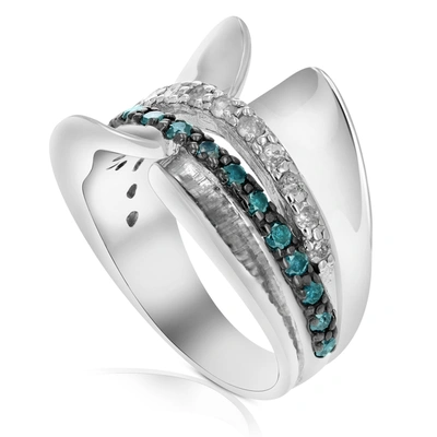 Vir Jewels 3/4 Cttw Blue And White Diamond Ring .925 Sterling Silver With Rhodium In Silver