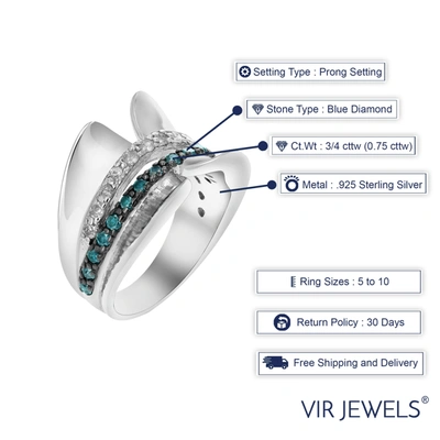 Vir Jewels 3/4 Cttw Blue And White Diamond Ring .925 Sterling Silver With Rhodium In Silver