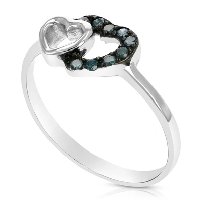 Vir Jewels 1/8 Cttw Blue Diamond Heart Ring .925 Sterling Silver With Rhodium In Silver