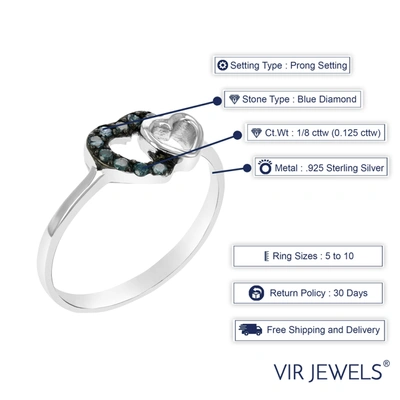 Vir Jewels 1/8 Cttw Blue Diamond Heart Ring .925 Sterling Silver With Rhodium In Silver