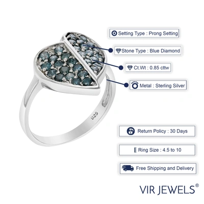 Vir Jewels 0.85 Cttw Blue Diamond Heart Ring .925 Sterling Silver With Rhodium