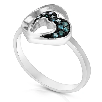 Vir Jewels 0.15 Cttw Blue Diamond Heart Ring .925 Sterling Silver With Rhodium