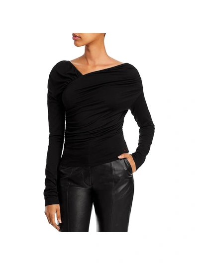 Shop N:philanthropy Imogen Womens Smocked Asymmetrical T-shirt In Black
