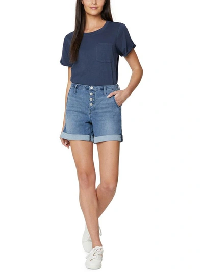Shop Nydj Womens Cuffed Button Fly High-waist Shorts In Blue