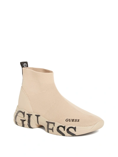 Shop Guess Factory Pause Logo Knit Sneakers In Beige
