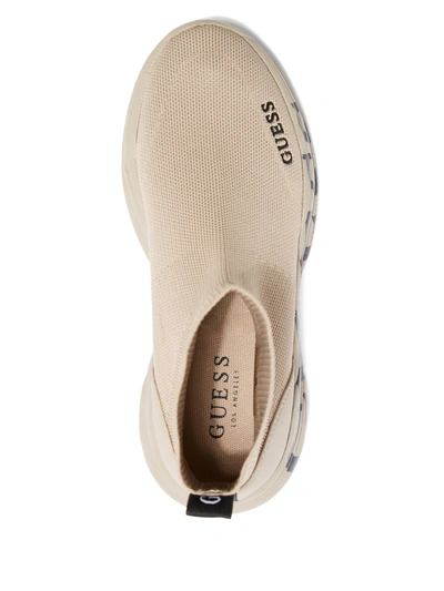 Shop Guess Factory Pause Logo Knit Sneakers In Beige