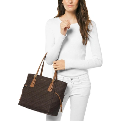 Shop Michael Michael Kors Voyager Womens Signature Logo Tote Handbag In Brown