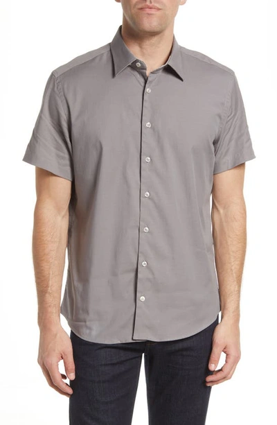 Shop Stone Rose Stretch Short Sleeve Button-up Shirt In Stl Gry