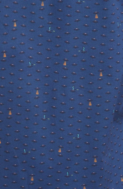Stone Rose Ufo Print Trim Fit Stretch Cotton Button-up Shirt In Navy
