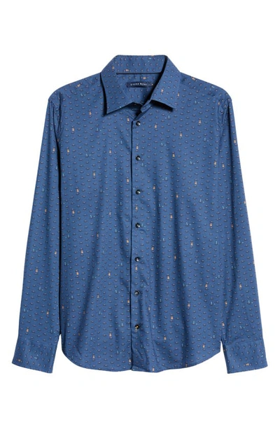 Stone Rose Ufo Print Trim Fit Stretch Cotton Button-up Shirt In Navy