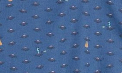 Stone Rose Ufo Print Trim Fit Stretch Cotton Button-up Shirt In Navy