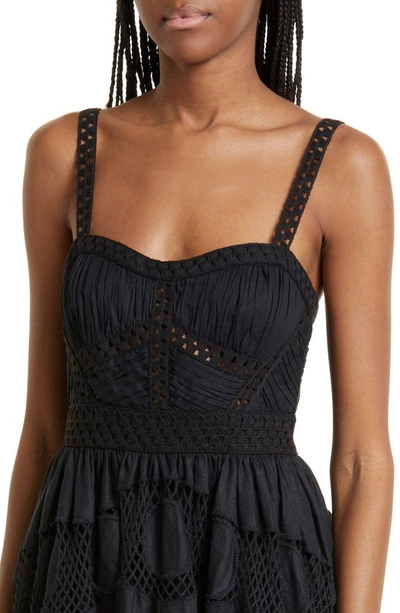 Shop Ulla Johnson Juno Embroidered Inset Linen Fit & Flare Dress In Noir