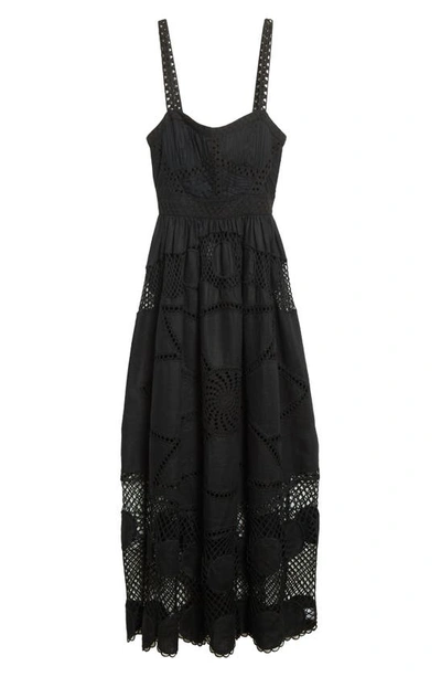 Shop Ulla Johnson Juno Embroidered Inset Linen Fit & Flare Dress In Noir