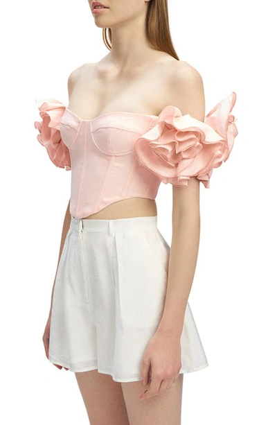 Shop Bardot Sigma Off The Shoulder Corset Crop Top In Soft Pink