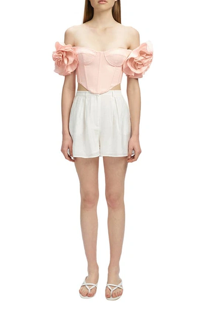 Shop Bardot Sigma Off The Shoulder Corset Crop Top In Soft Pink