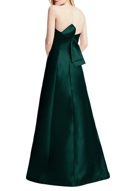 Alfred Sung Strapless Satin A-line Gown In Evergreen