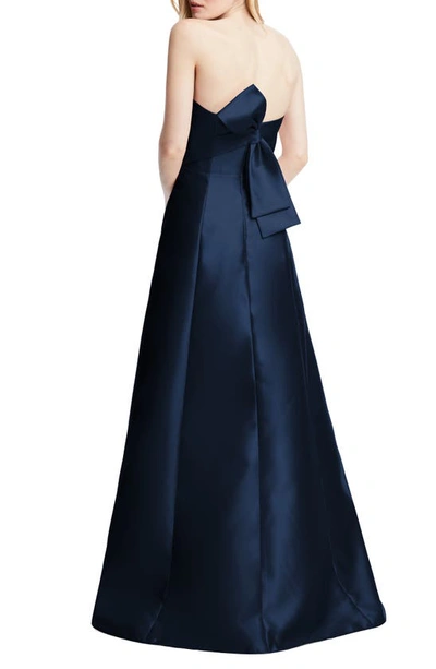 Alfred Sung Strapless Satin Gown Formal Dress In Midnight Navy In Midnight