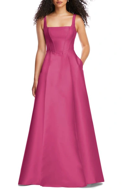 Shop Alfred Sung Corset Satin Gown In Tea Rose