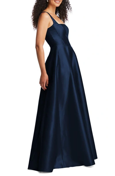 Shop Alfred Sung Corset Satin Gown In Midnight