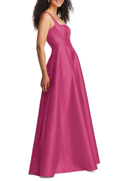 Shop Alfred Sung Corset Satin Gown In Tea Rose