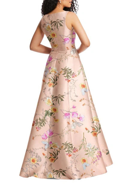 Shop Alfred Sung Floral Corset Satin Gown In Butterfly Botanica-pink Sand