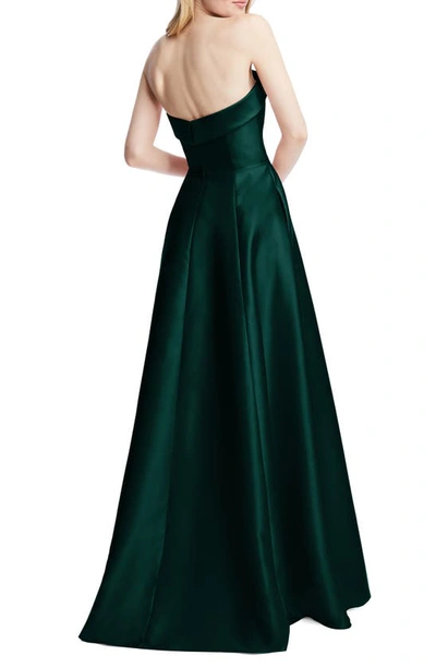 Alfred Sung Strapless Cuff Satin Gown In Evergreen