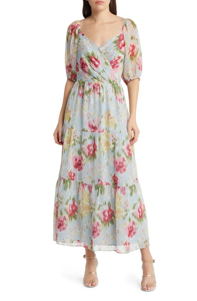 Shop Chelsea28 Floral Print Puff Sleeve Maxi Dress In Pink Multi