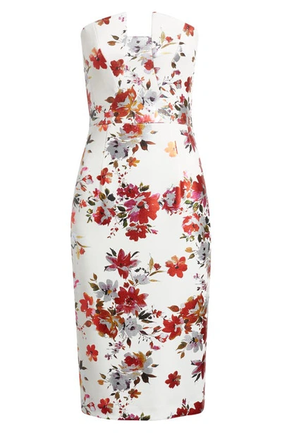 Shop Black Halo Lena Floral Strapless Cocktail Dress In Fire Blossom