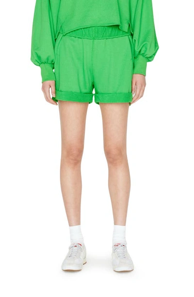 Shop Frame Rolled Cuff Cotton Shorts In Bright Peridot