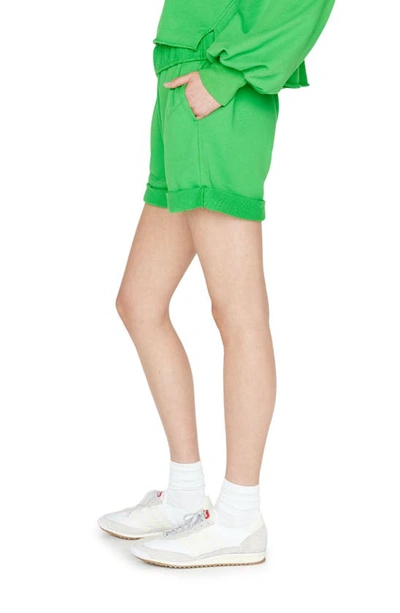 Shop Frame Rolled Cuff Cotton Shorts In Bright Peridot