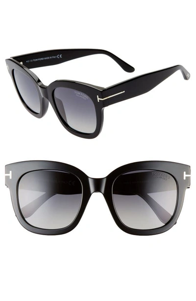 Shop Tom Ford Beatrix 52mm Polarized Gradient Square Sunglasses In Shiny Black/ Smoke