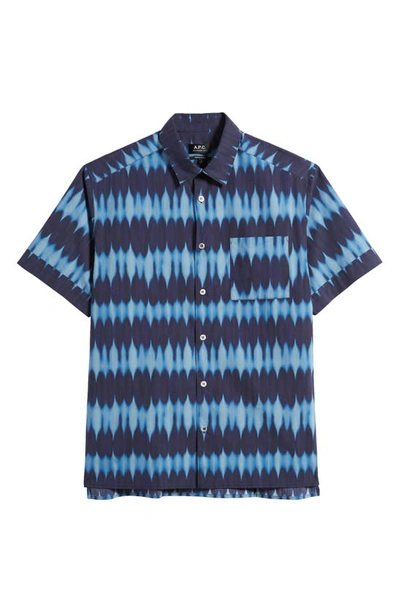 Shop Apc Ross Tie Dye Short Sleeve Cotton Button-up Shirt In Blue