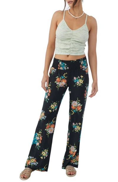 Shop O'neill Johnny Coralina Floral Smocked Waist Pants In Black