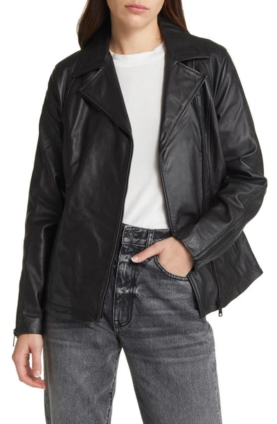 Shop Schott Long Leather Moto Jacket In Black