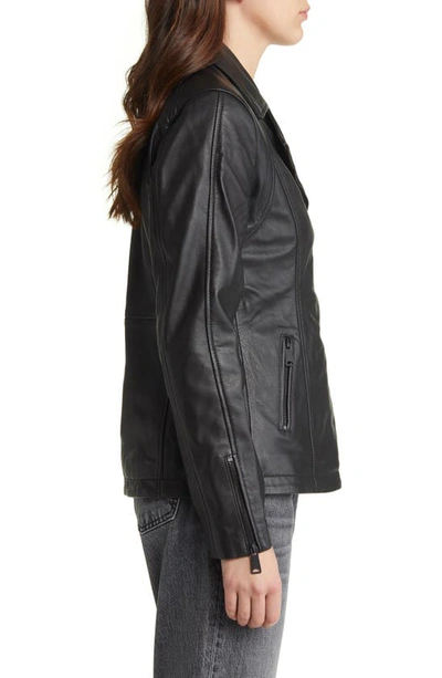 Shop Schott Nyc Long Leather Moto Jacket In Black