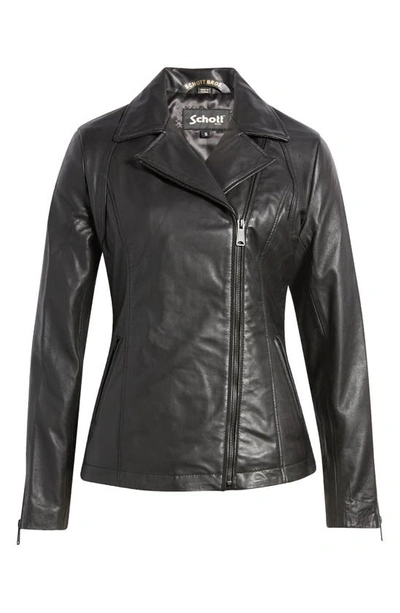 Shop Schott Nyc Long Leather Moto Jacket In Black