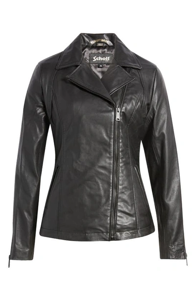 Schott Long Leather Moto Jacket In Black