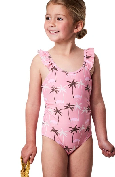 Snapper Rock Little Girl's & Girl's Palm Paradise Ruffled-strap Swimsuit In Pink