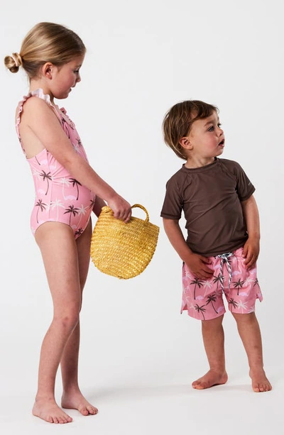 Snapper Rock Little Girl's & Girl's Palm Paradise Ruffled-strap Swimsuit In Pink