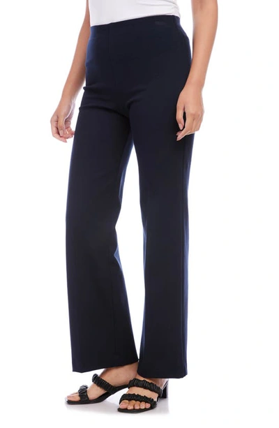 Karen Kane Patch Pocket Wide Leg Linen Pants In Midnight Blue