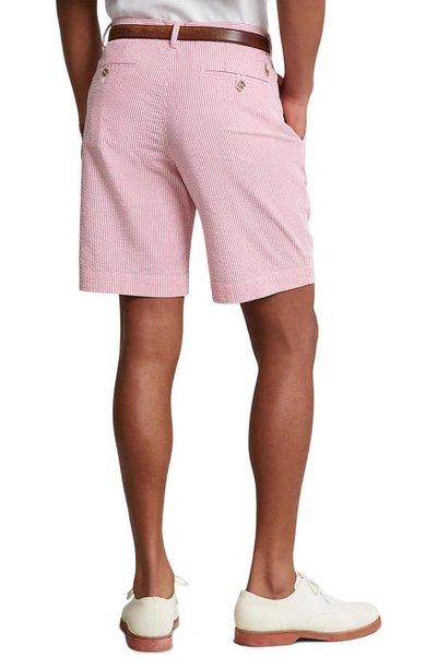 Shop Polo Ralph Lauren Pinstripe Stretch Flat Front Chino Shorts In Pink Seersucker