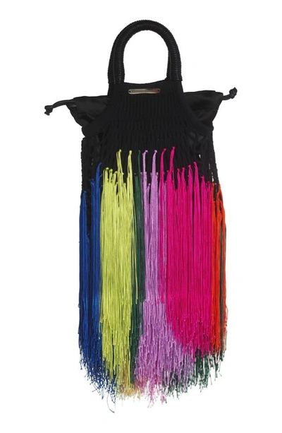 Shop Petit Kouraj Mini Fringe Top Handle Bag In Ultra