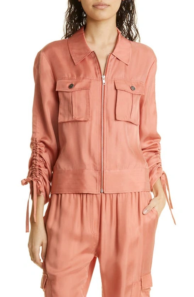 Shop Cinq À Sept Dale Ruched Sleeve Cupro Satin Jacket In Apricot