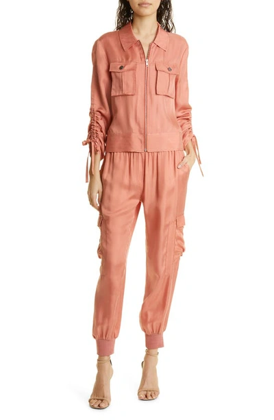 Shop Cinq À Sept Dale Ruched Sleeve Cupro Satin Jacket In Apricot