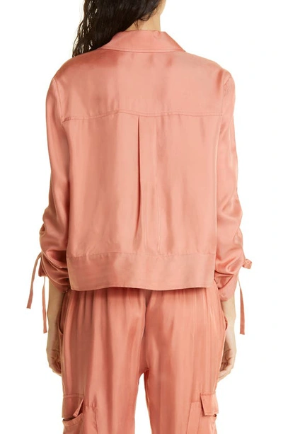 Shop Cinq À Sept Dale Ruched Sleeve Cupro Satin Jacket In Apricot
