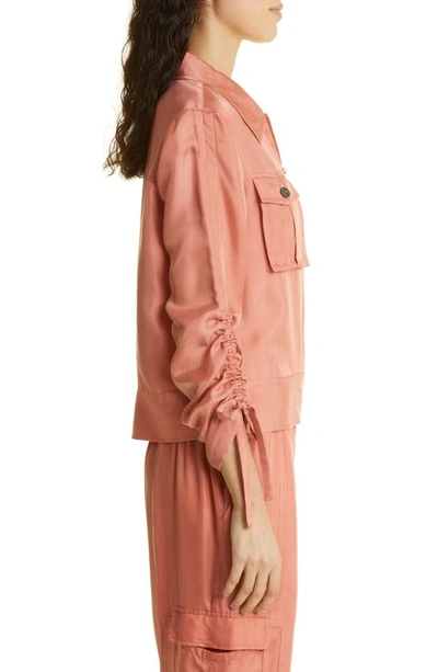 Shop Cinq À Sept Dale Ruched Sleeve Cupro Satin Jacket In Apricot