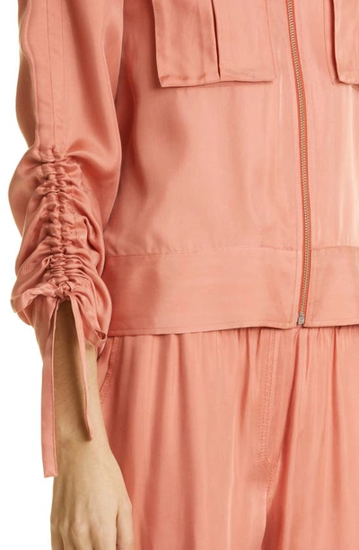 Shop Cinq À Sept Dale Ruched Sleeve Cupro Satin Jacket In Apricot