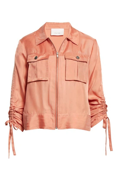 Shop Cinq À Sept Dale Ruched Sleeve Cupro Satin Jacket In Apricot